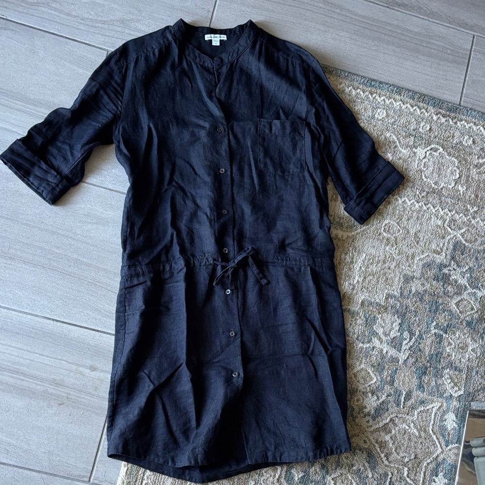 James Perse Linen Navy Drop-waist shirt dress